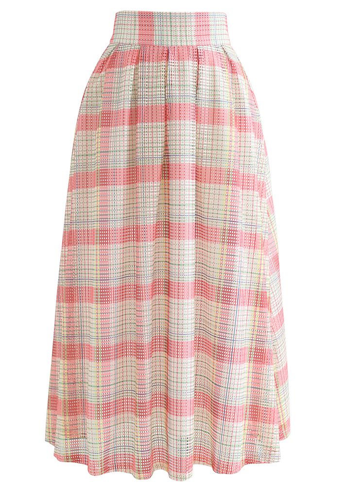 Pastel Plaid Pleated Midi Skirt in Pink - Retro, Indie and Unique Fashion