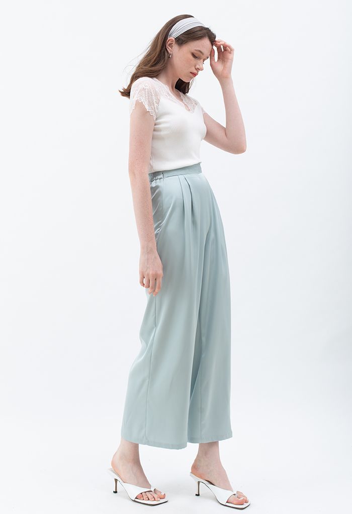 Glossy Pleated Wide Leg Pants in Mint