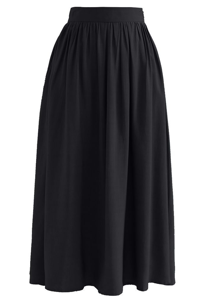 Drawstring Waist Cropped Top and Skirt Set in Black