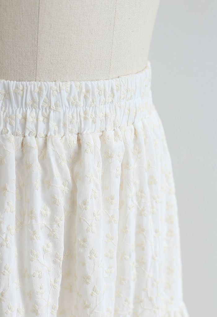 Embroidered Floret Frilling Cotton Skirt in Cream - Retro, Indie and ...