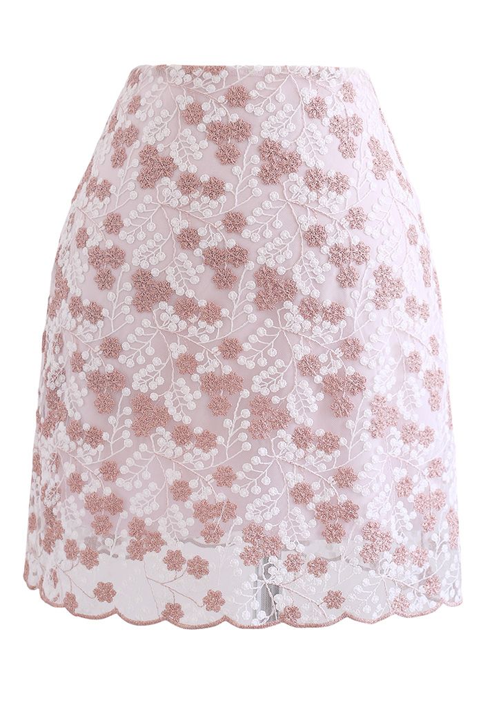 Embroidered Floral Mesh Mini Skirt - Retro, Indie and Unique Fashion