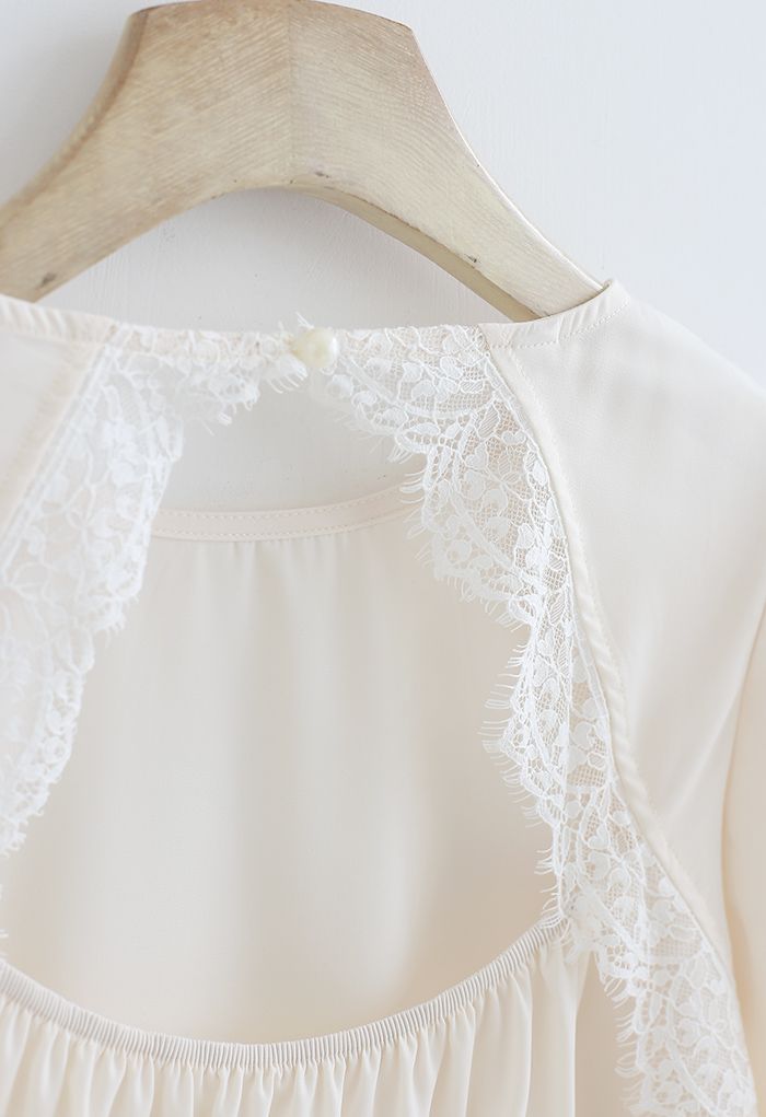Peek-A-Boo Back Lace Inserted Top in Cream