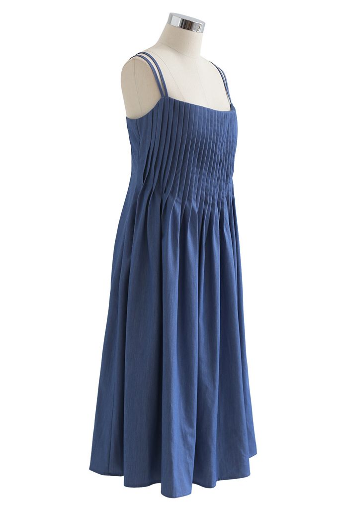Cross Back Pintuck Front Cami Dress in Blue - Retro, Indie and Unique ...