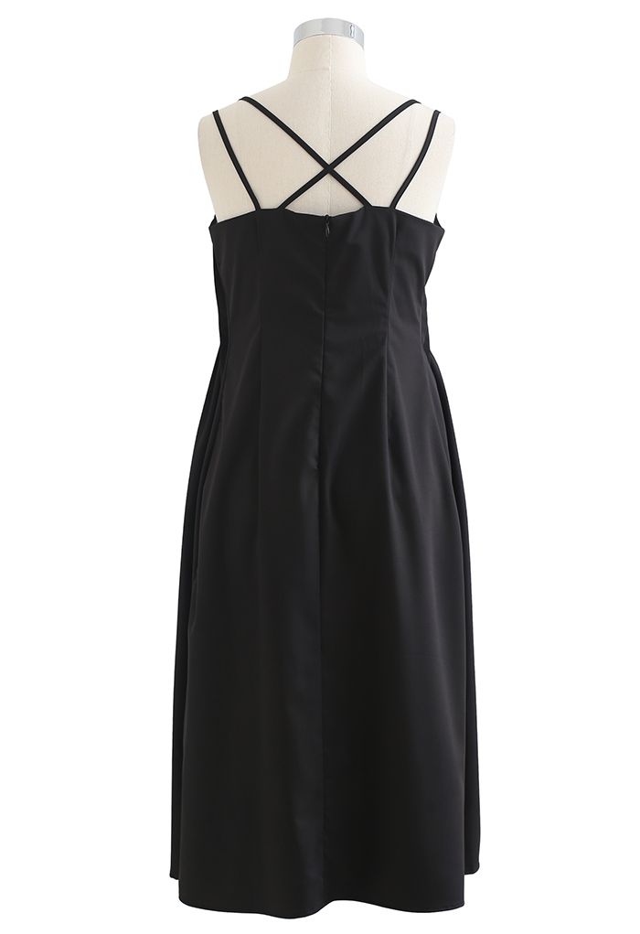 Cross Back Pintuck Front Cami Dress in Black
