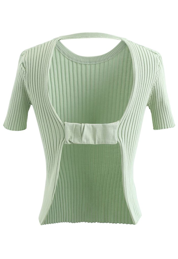 Open Back Fitted Knit Top in Green