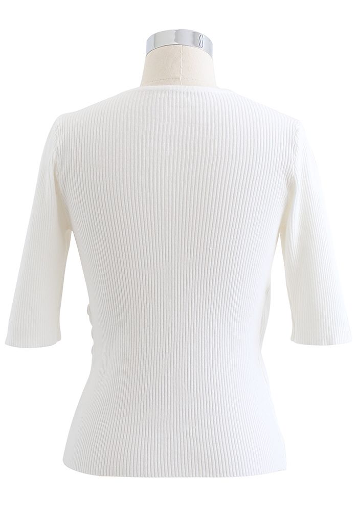 Side Button Wrapped Knit Top in White