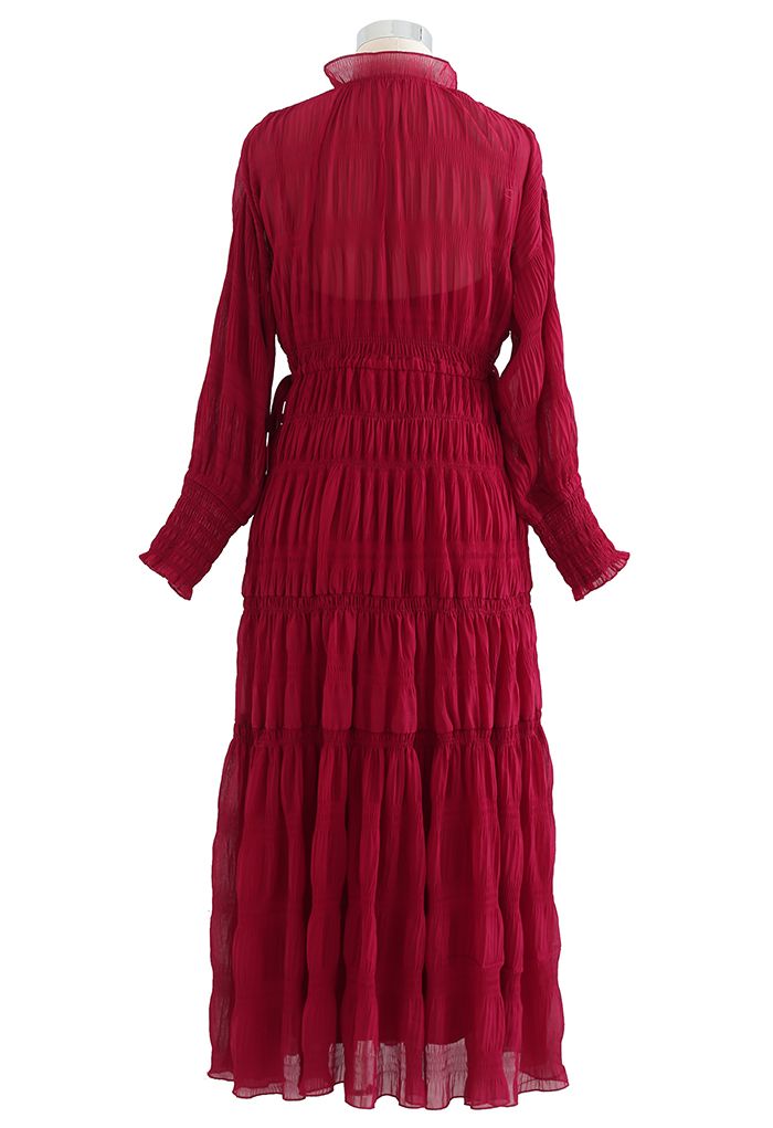 Full Shirring Side Drawstring Chiffon Dress in Red - Retro, Indie and ...