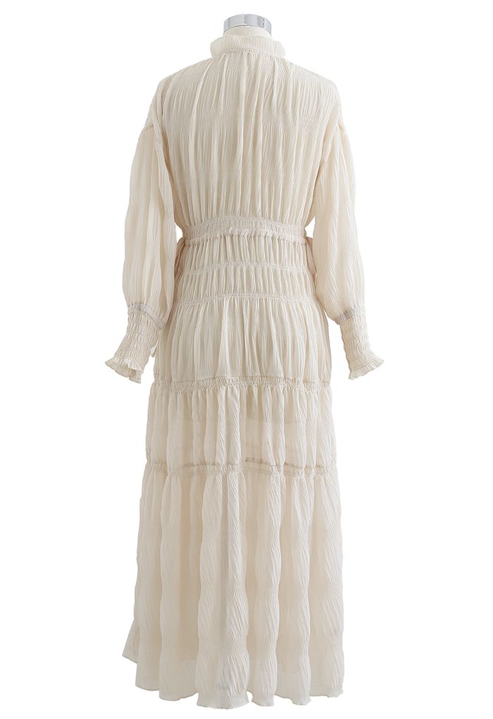 Full Shirring Side Drawstring Chiffon Dress in Cream - Retro, Indie and ...