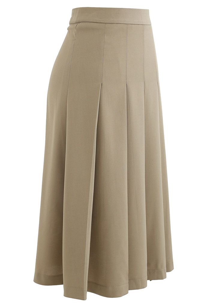 Pleated Flare Hem Midi Skirt in Ginger - Retro, Indie and Unique Fashion