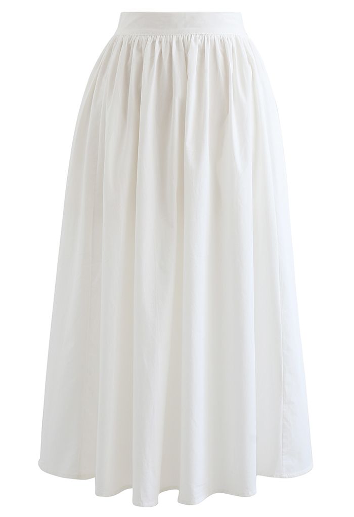 Versatile Cotton Midi Skirt in White - Retro, Indie and Unique Fashion