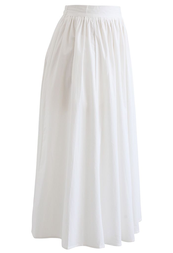 Versatile Cotton Midi Skirt in White - Retro, Indie and Unique Fashion