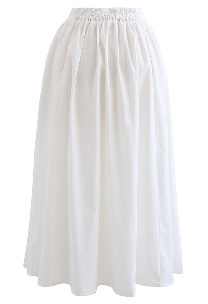 Versatile Cotton Midi Skirt in White