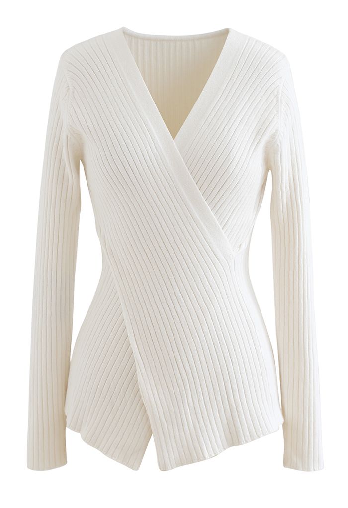Crisscross Fitted Rib Knit Top in White - Retro, Indie and Unique Fashion