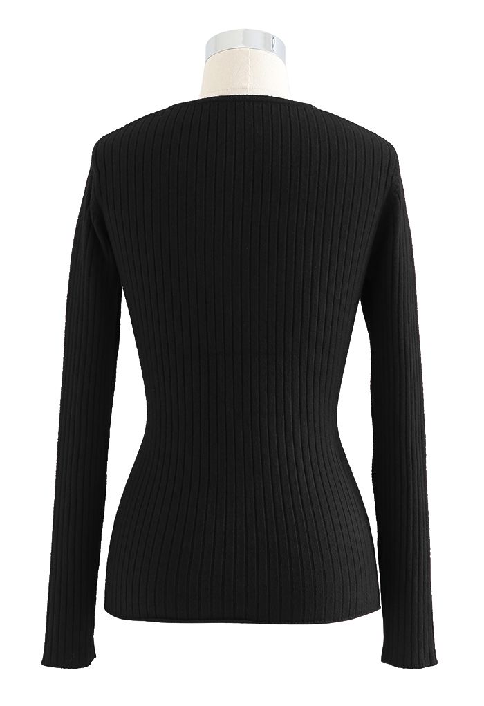 Crisscross Fitted Rib Knit Top in Black - Retro, Indie and Unique Fashion