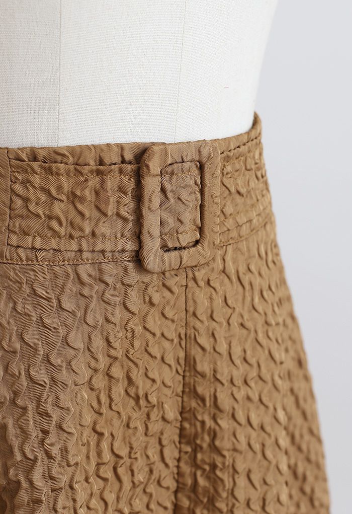 Ripple Embossed A-Line Maxi Skirt in Caramel