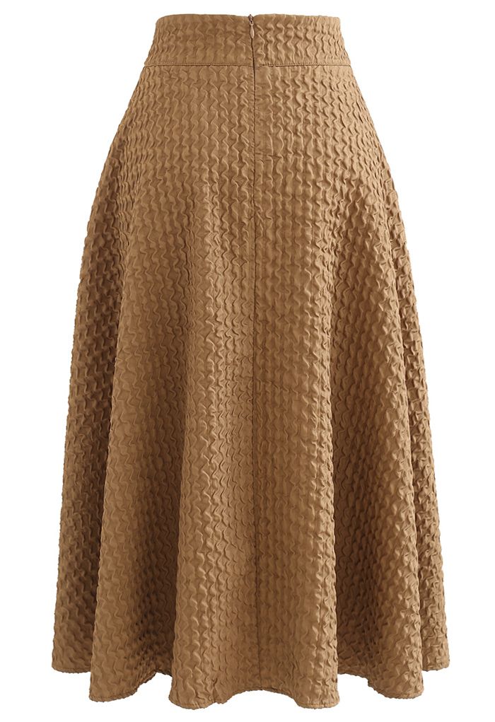 Ripple Embossed A-Line Maxi Skirt in Caramel