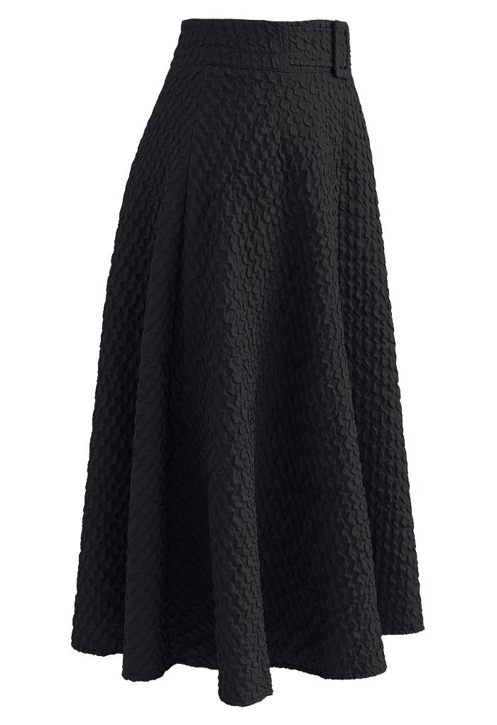 Ripple Embossed A-Line Maxi Skirt in Black - Retro, Indie and Unique ...