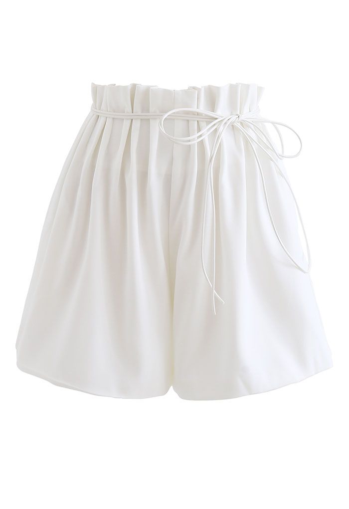 Ruched Waist Self-Tie String Shorts in White - Retro, Indie and Unique ...
