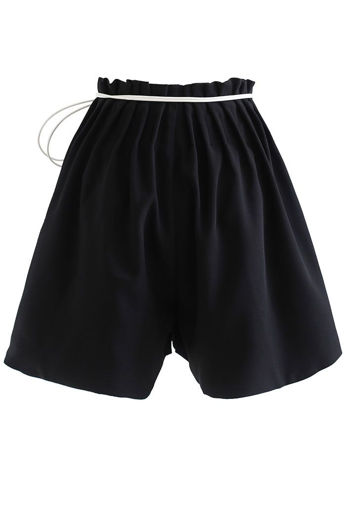 Ruched Waist Self-Tie String Shorts in Black - Retro, Indie and Unique ...