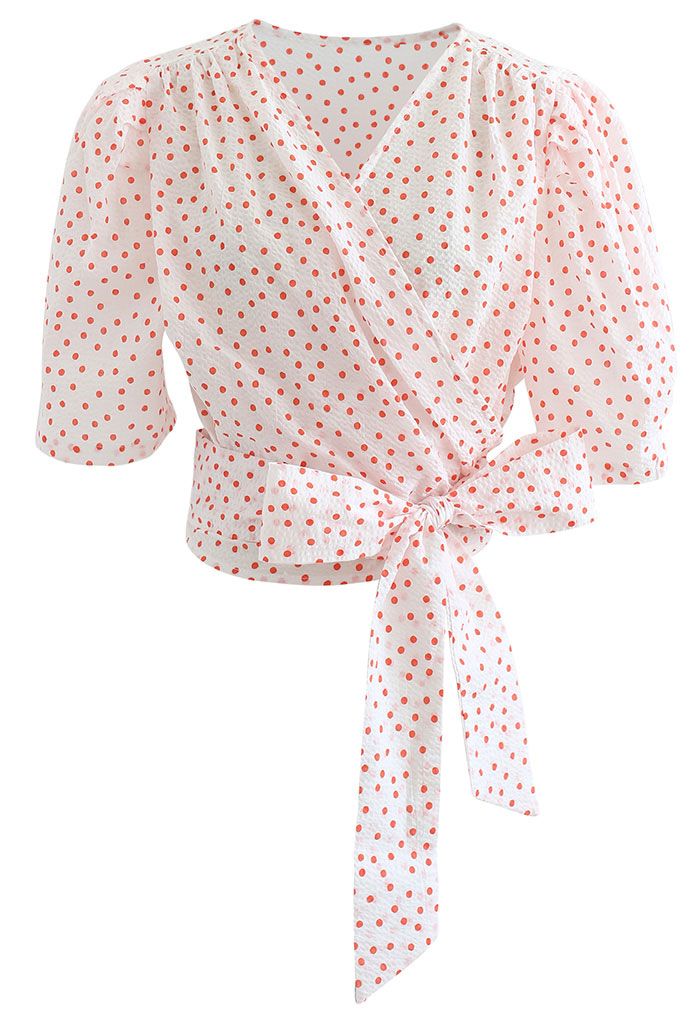 Blush Pink Polka Dot Wrap Crop Top - Retro, Indie and Unique Fashion