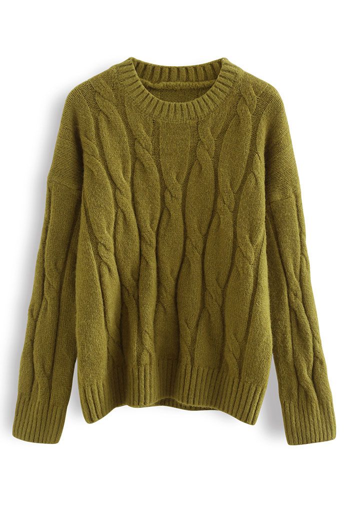 Braid Fuzzy Knit Sweater in Moss Green - Retro, Indie and Unique Fashion