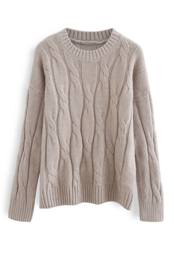 Braid Fuzzy Knit Sweater in Taupe