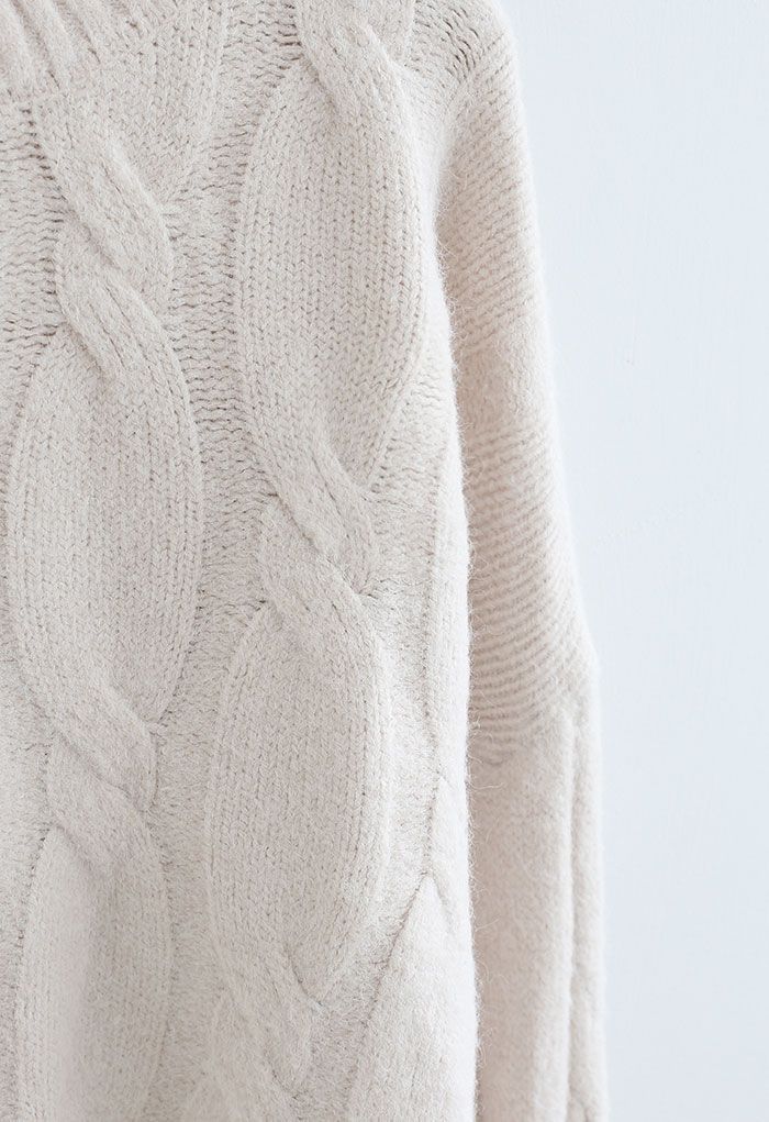 Braid Fuzzy Knit Sweater in Ivory
