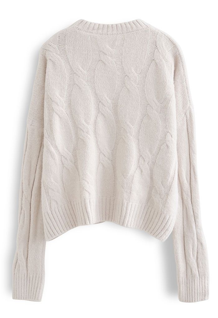 Braid Fuzzy Knit Sweater in Ivory
