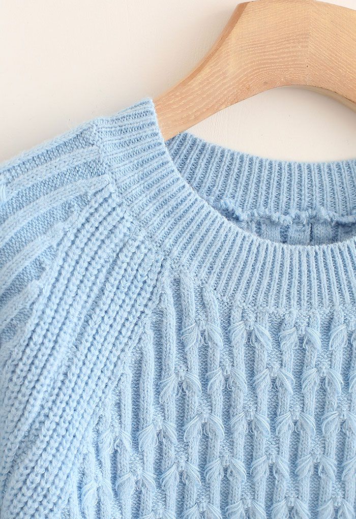 Blue Long Sleeve Rib Knit Sweater