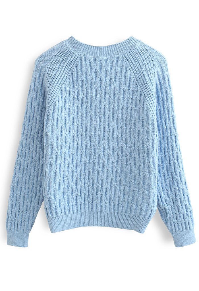 Blue Long Sleeve Rib Knit Sweater