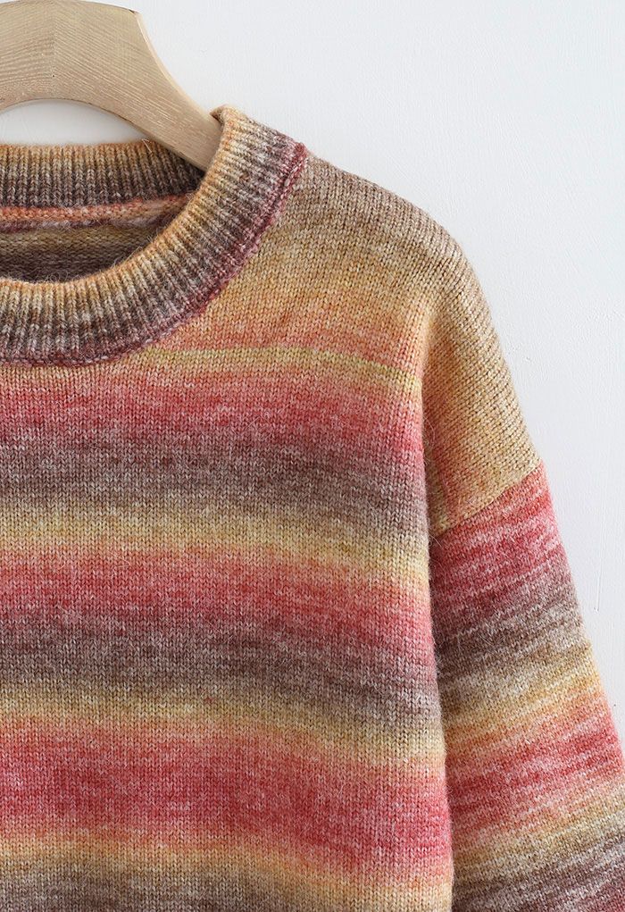 Oversized Ombre Striped Knit Sweater in Hot Pink