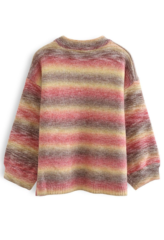 Oversized Ombre Striped Knit Sweater in Hot Pink