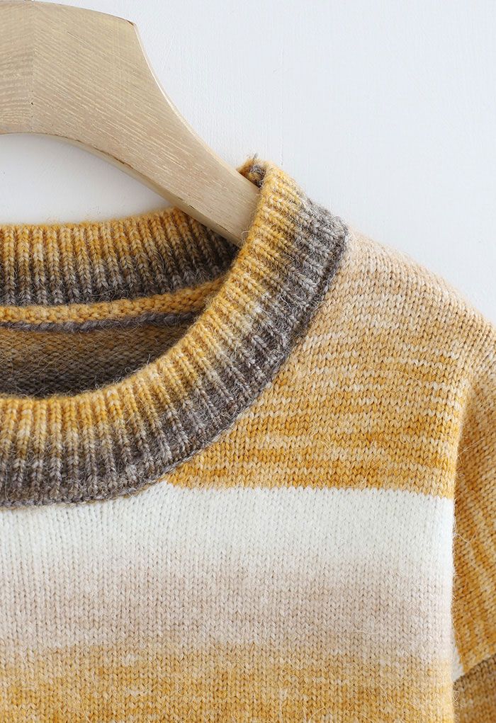 Oversized Ombre Striped Knit Sweater in Mustard