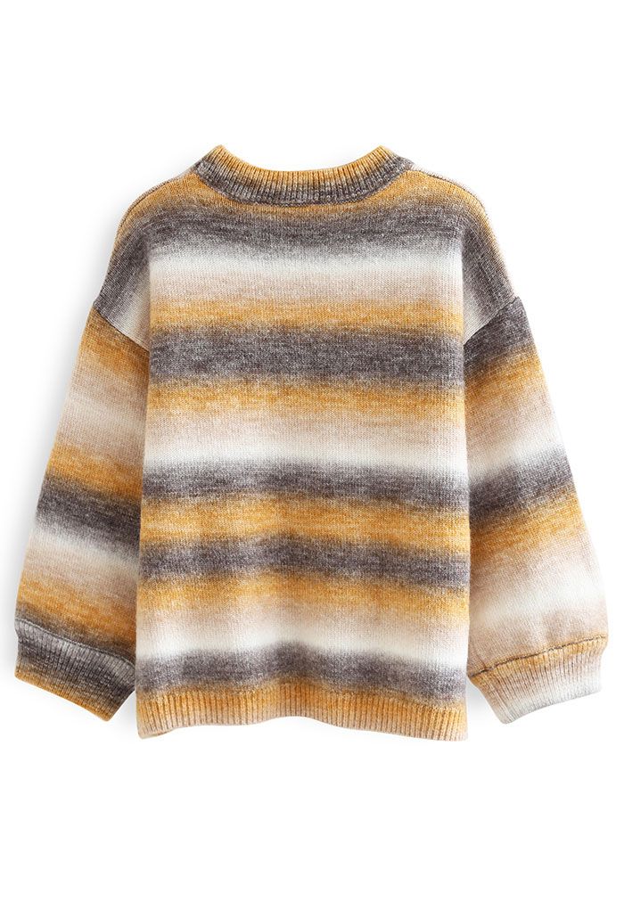 Oversized Ombre Striped Knit Sweater in Mustard