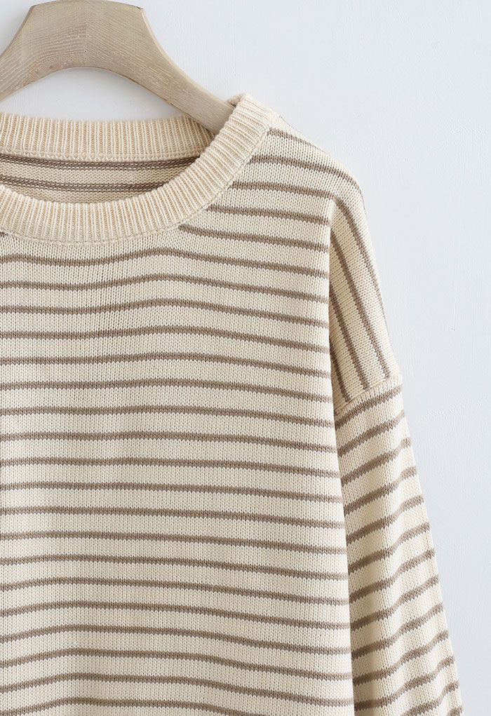 Round Neck Striped Oversize Knit Sweater