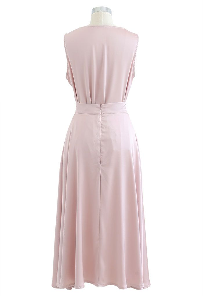 Satin Drape Neck Sleeveless Top and A-Line Skirt in Pink - Retro, Indie ...