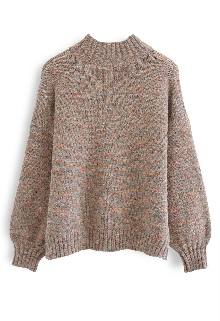 High Neck Colored Fuzzy Knit Sweater