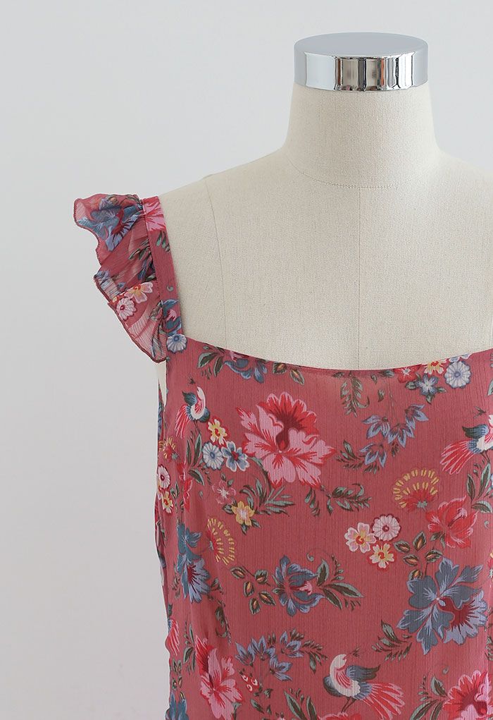 Multi Floral Print Ruffle Straps Maxi Dress - Retro, Indie and Unique ...