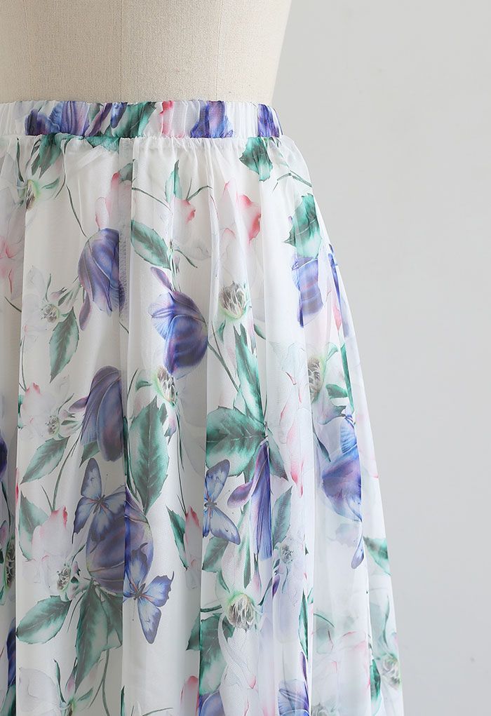 Violet Blossom Chiffon Maxi Skirt - Retro, Indie and Unique Fashion
