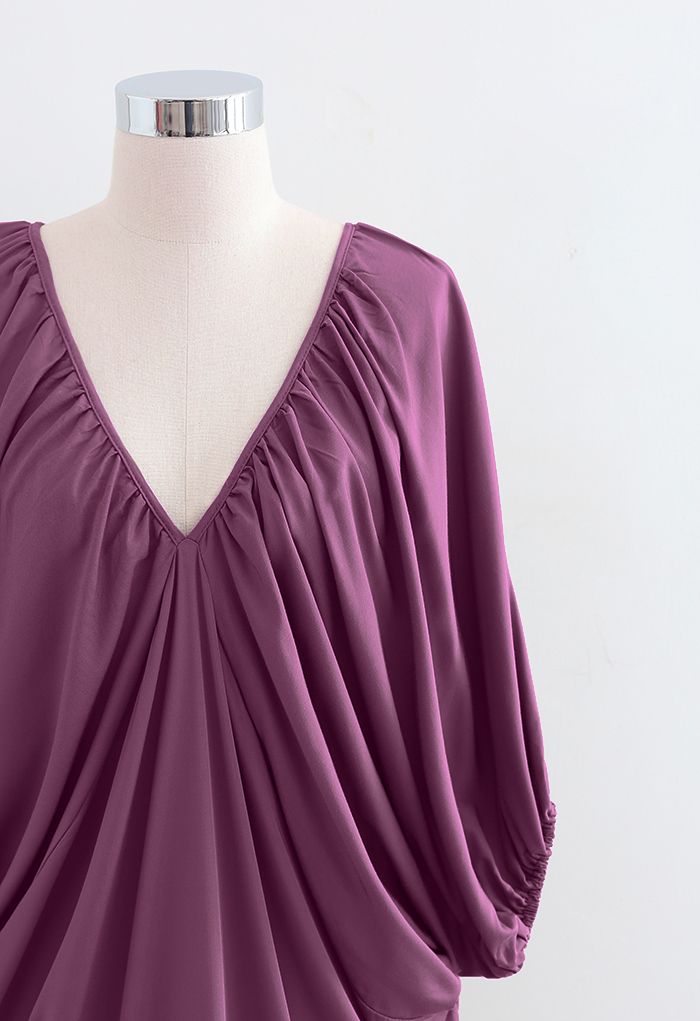 Dolman Sleeve Plunge Neck Midi Dress in Violet