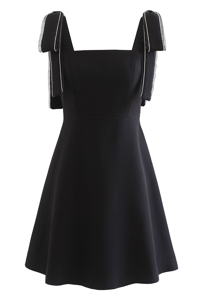 Bowknot Shoulder Crystal Edge Mini Dress in Black - Retro, Indie and ...