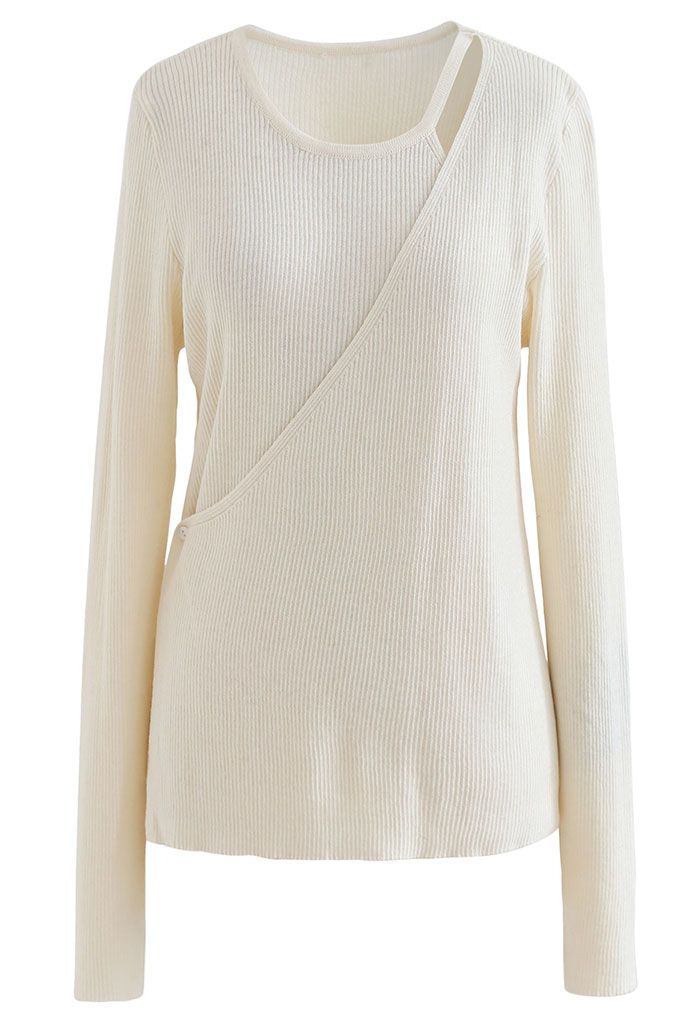 Button Wrapped Knit Top in Cream - Retro, Indie and Unique Fashion