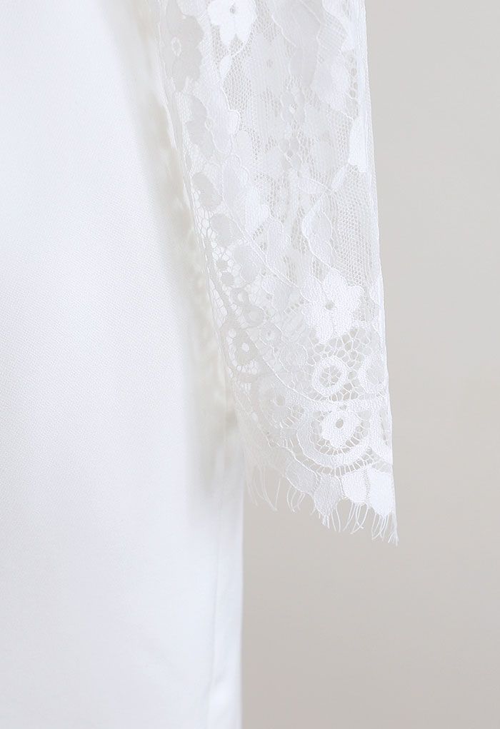 Lace Sleeves Bodycon Midi Dress in White - Retro, Indie and Unique Fashion