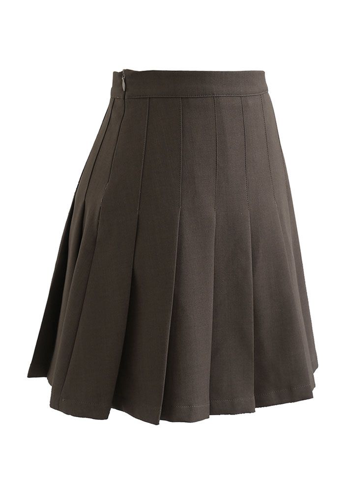 High Waist Pleated Mini Skirt in Brown