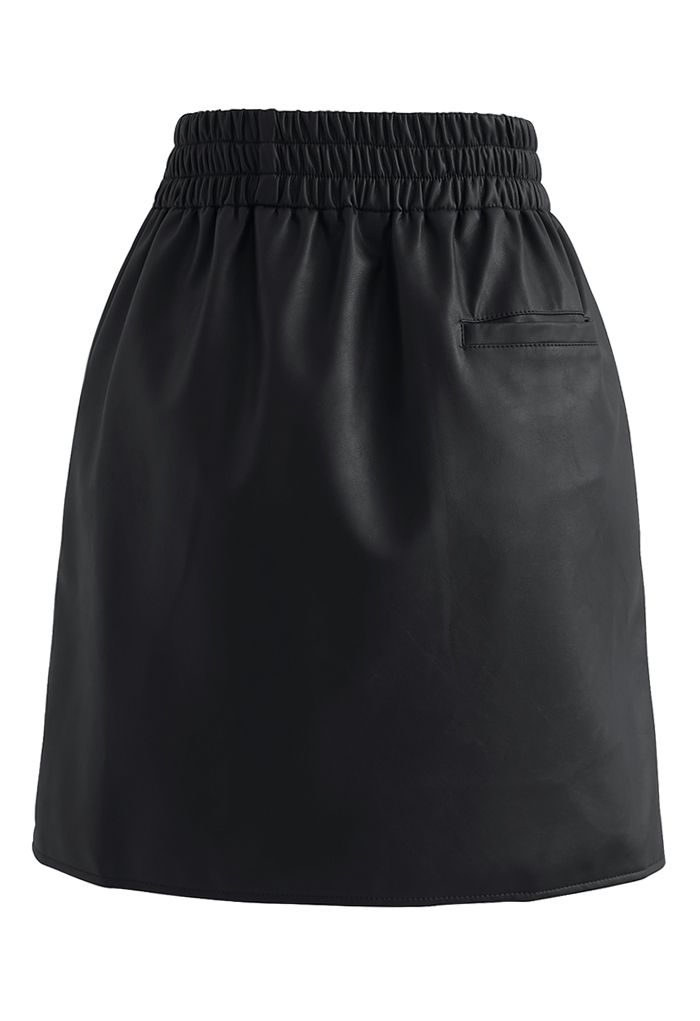 Side and Back Pocket Faux Leather Bud Skirt in Black - Retro, Indie and ...