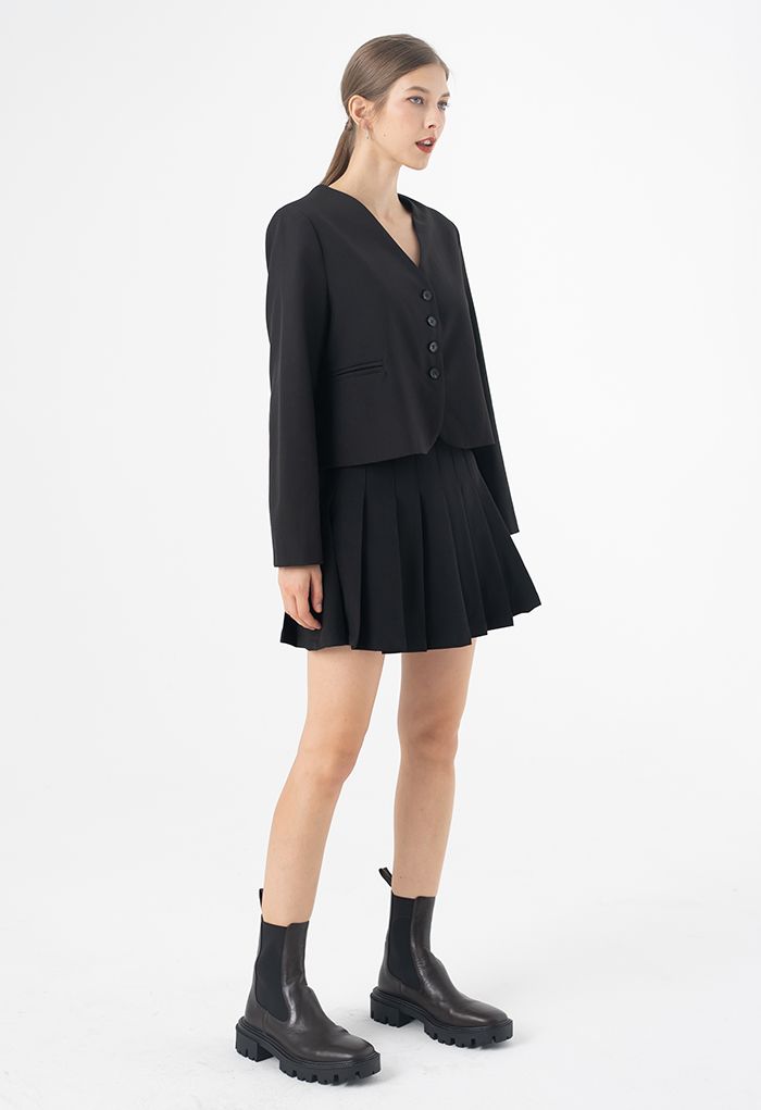 High Waist Pleated Mini Skirt in Black