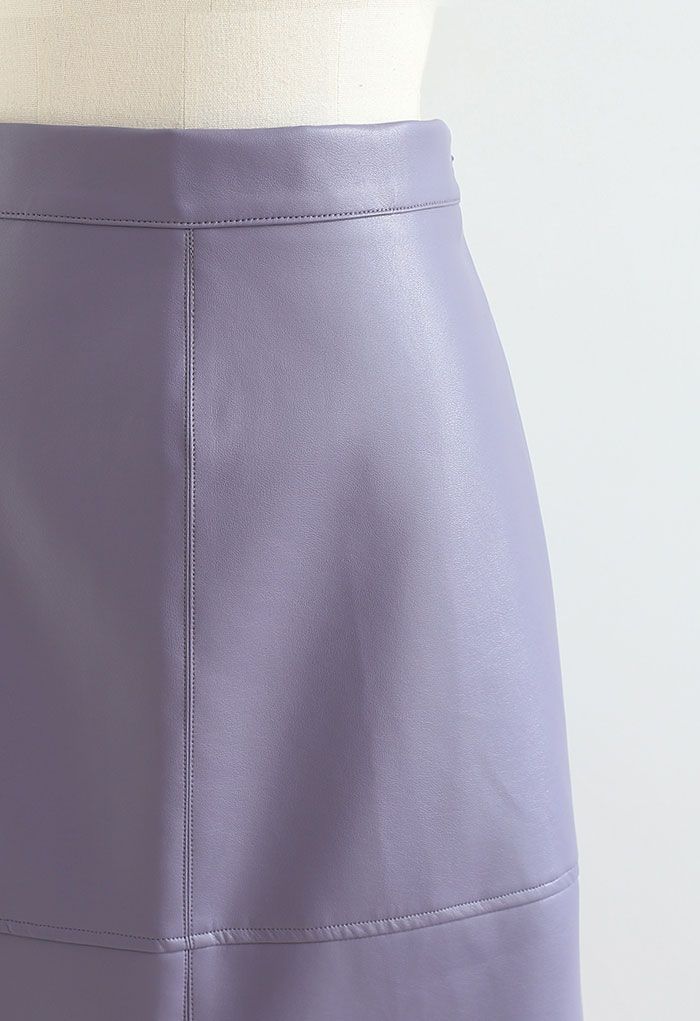 Raw-Cut Hem Faux Leather Pencil Skirt in Purple - Retro, Indie and ...