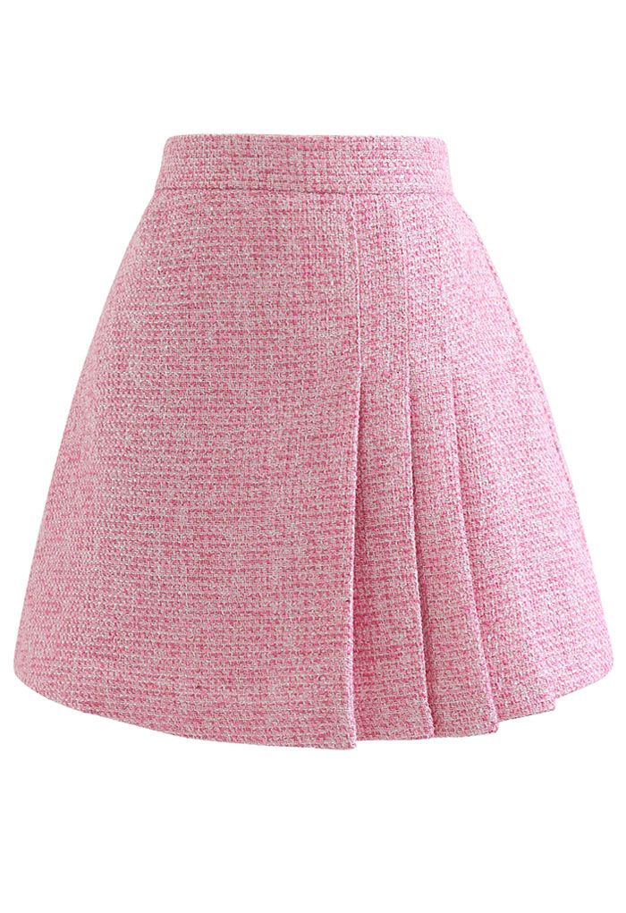 Shimmer Metallic Pleated Tweed Mini Skirt in Hot Pink - Retro, Indie ...