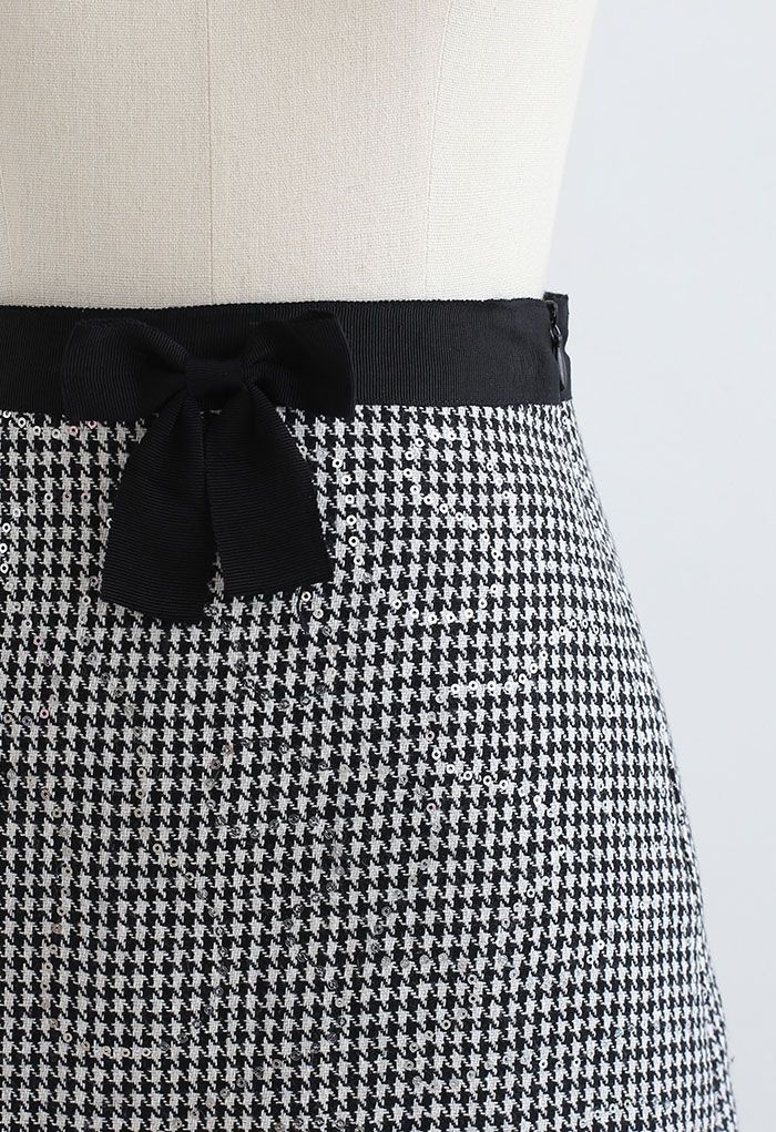 Sequin Trim Houndstooth Mini Bud Skirt