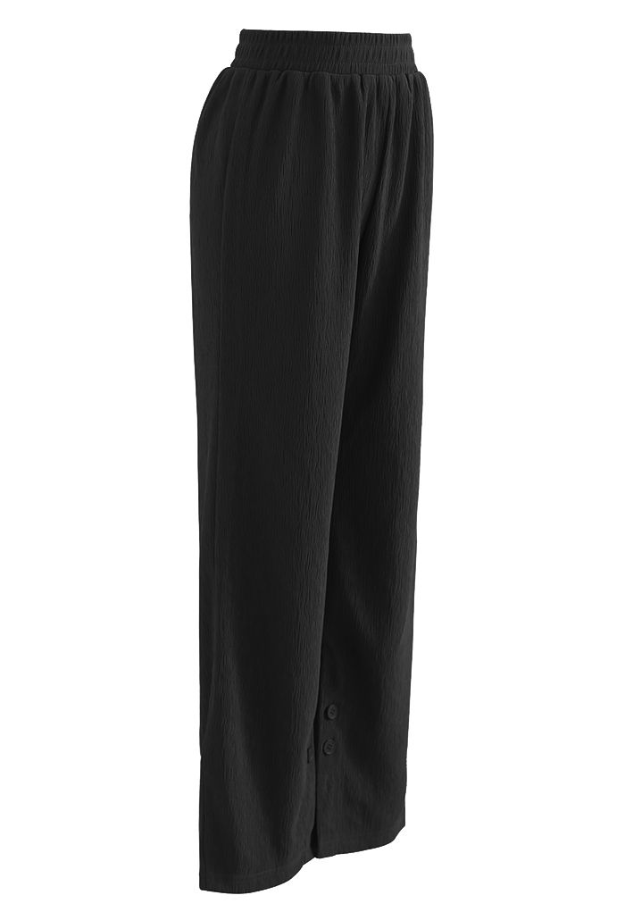 Buttoned Slit Cuffs Straight Leg Pants in Black - Retro, Indie and ...